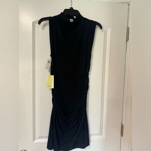 Aritzia-Wilfred: Sleeveless Mock Neck Ruched Midi Dress - Black